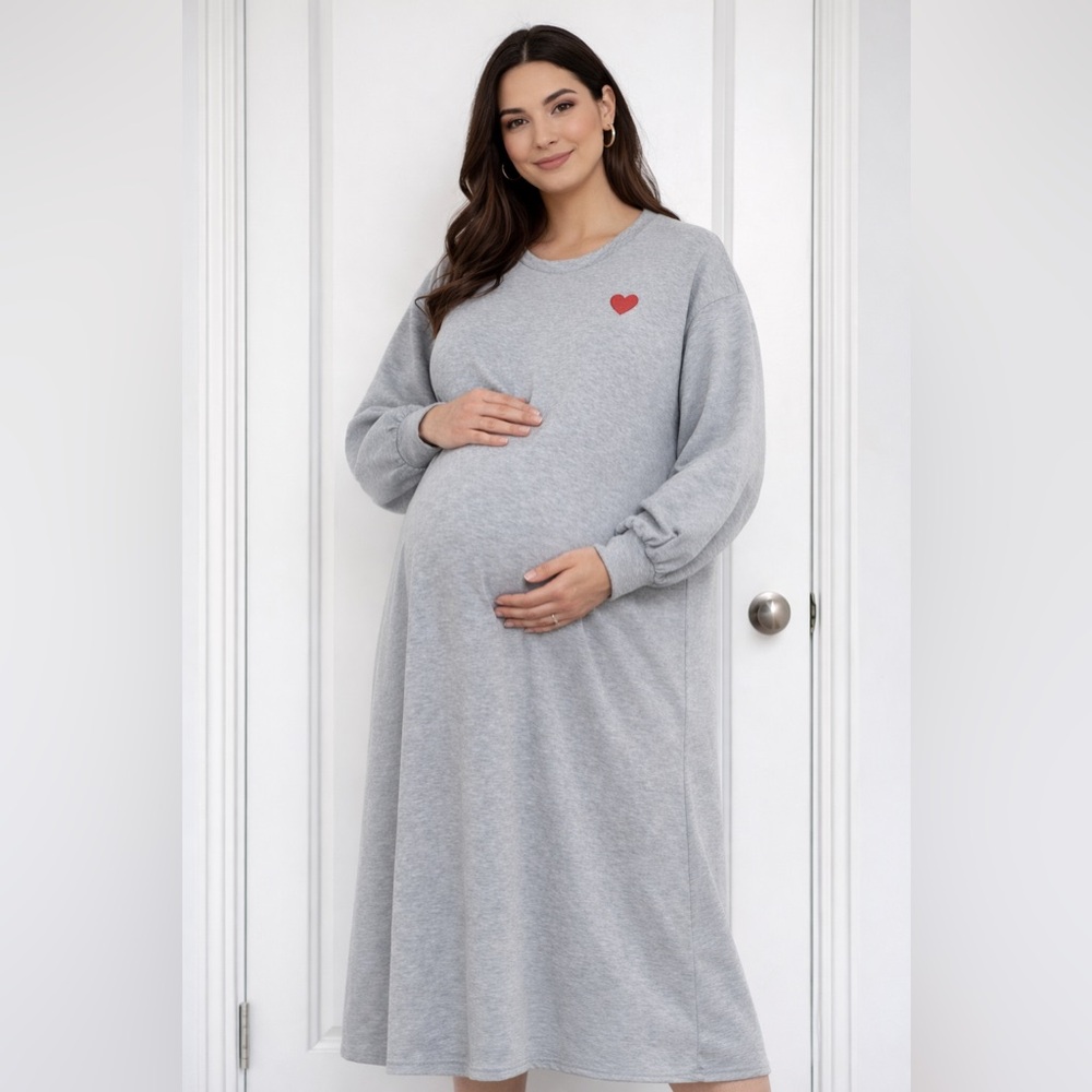 SHEIN Maternity Oversize Midi drop shoulder split hem dress